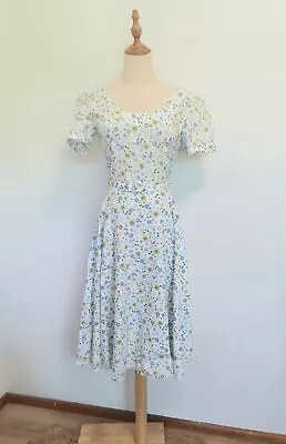 Handmade Vintage Dress Retro Floral 50s Style Cotton Belt Size 10-12? • $29