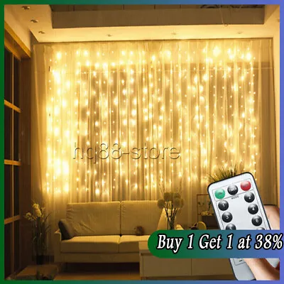 300 LED Curtain Fairy Lights String Indoor/Outdoor Backdrop Wedding Xmas Party • £5.99