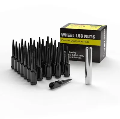 32Pc 4.5  TALL BLACK M14x1.5 SPLINE SPIKE LUG NUT+KEY FIT F250/350 RAM2500/3500 • $39.99