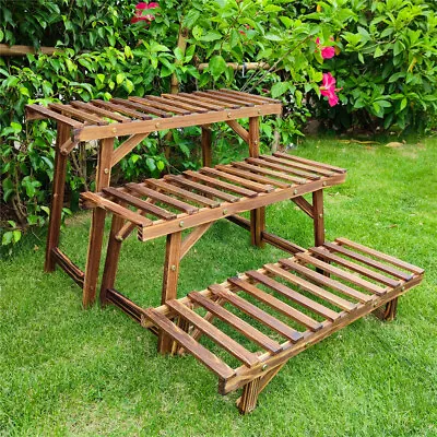 3-Tier Ladder Wood Plant Stand Step Flower Pot Shelf Large Bench Potted Storage • £27.92