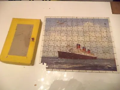 R.M.S. QUEEN MARY SHIP LINER Old Vintage WOODEN JIGSAW PUZZLE Victory ? 1940s ? • £10.99