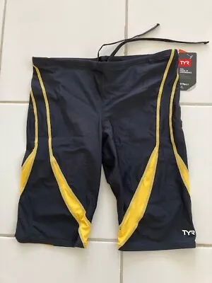 TYR Men's Alliance Splice Jammer Black & Yellow NW/OT Chlorine Resistant Size 32 • $22