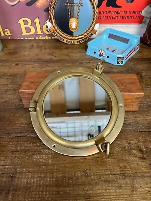 Vintage Brass Porthole Ships Window Mirror Nautical Maritime Boho Rustic Decor • £40