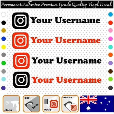 2x Custom Name Personalised INSTAGRAM Vinyl Decal Sticker Window Car Max W 200mm • $6.49