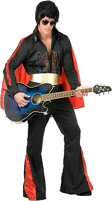 Rhinestone Rock Star Elvis Presley Black Fancy Dress Up Halloween Adult Costume • $85.95