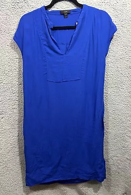 J Crew SIze Medium Royal Blue V Button Neck Small Side Slit Tunic Dress  • $20