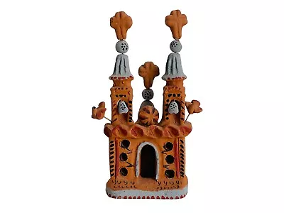 Vintage Mexican Folk Art Terra Cotta Pottery Church Hand Painted Signed & Dated • $43.19
