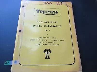 Triumph 1964 Speed Twin 3TA 5TA T90 T100  Parts Spares Book Manual 1/64 Pub  A87 • $28