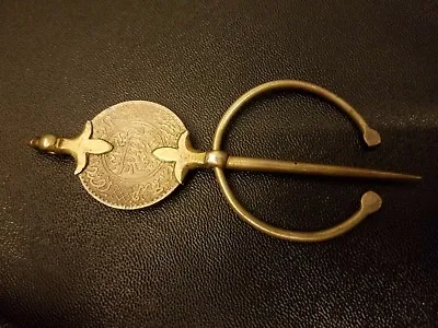 Antique Morroccan Silver Coin Fibula Penangular Pin/Brooch Islamic Calendar 1336 • $170