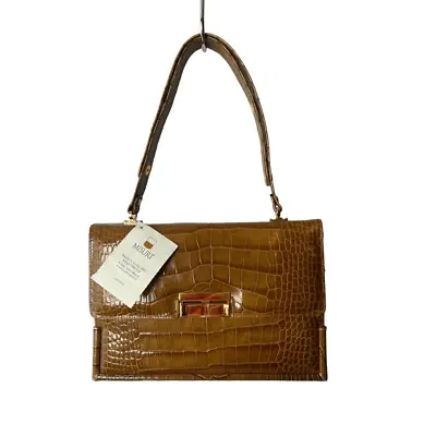 Misuri Firenze Kelly Bag Brown Crocodile Embossed Leather NWT • $500