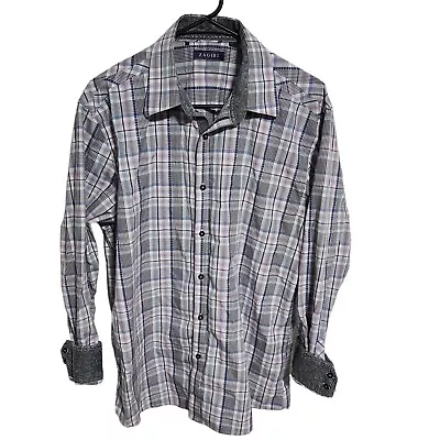 Zagiri Button Front Shirt Mens Large Flip Cuffs Plaid Long Sleeve Work Career • $8.99