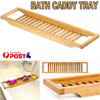 Bathroom Bamboo Bath Caddy Wine Glass Holder Table Tray Over Bathtub Rack Shelf • $21.99