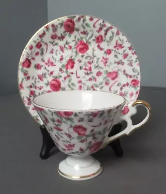 Vintage Footed Tea Cup W/ Saucer - Chintz MV2119 - Pink Purple Flowers - D4 Sb • $16.94