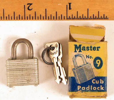Vintage Master Lock No. 9 Padlock Tiny In Original Box Cub Lock Rare ! • $45