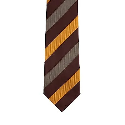 $265 ISAIA NAPOLI Hand-sewn 7 - Fold Tie Brown 100% Silk Regimental • $99