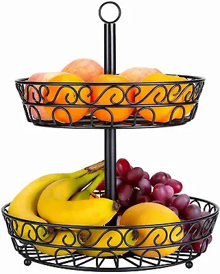 2-Tier Fruit Bowl Tray Countertop Holder Iron Stand Vegetable Snack Storage Rack • $18
