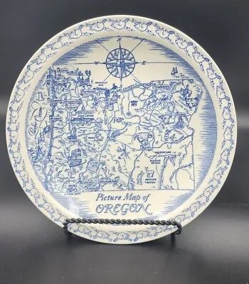 Vintage Blue VERNON KILNS Collector's Plate State Of Oregon MAP Plate • $19.99