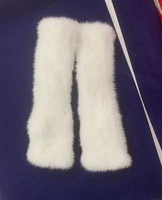 12  30cm White Fingerless Real Mink Fur Gloves Knitted Sleeves Wrist Arm Cuffs • $38