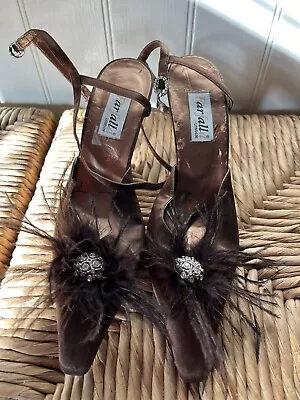 Women’s Farfalla Size 4 Party Shoes Sling Back Brown Feathers  • £5