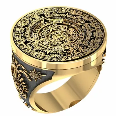 Aztec Calendar Mayan Sun Ring Mayan Calendar Ring Brass Jewelry Size 7-15 • $33.99