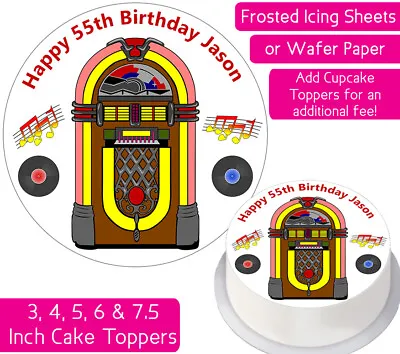 Jukebox Edible Wafer & Icing Personalised Cake Toppers Bday Party Music Vinyl • £2.25