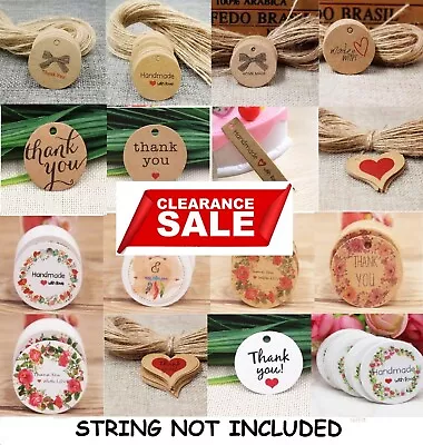 £2.39 • Buy 50 Kraft Paper Gift Tags Thank You Made With Love Handmade Birthday 1337