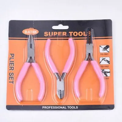 Mini Jewelry Plier Round Nose Pink Pliers Wire Cutter Stainless Steel Tools Kit • $22.41