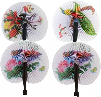4 Pcs Folding Paper Fan Birds Flower Handheld Fans Retro Vintage Chinese Hand He • $14.72