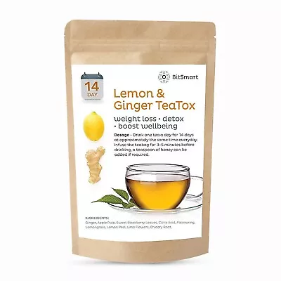 14 Day Detox Tea Weight Loss Tea Slimming Diet Teabags Lemon & Ginger Burn Fat • £8.99