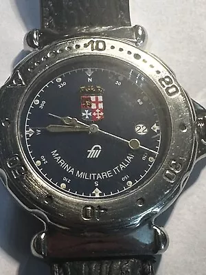 Vintage Marina Militare Italiana Diver Quartz Watch Stain.Steel W/Sharkskin Band • $129.99