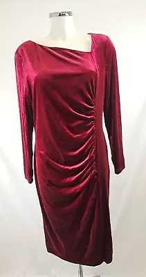 Monsoon Red Ruched Velvet Bodycon Dress Size 18 UK Ladies • $12.43