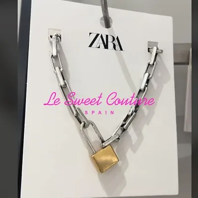 Zara Woman Nwt Ss24 Padlock Chain Link Necklace Golden Silver 4736/016 • $35.90