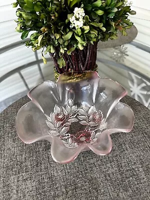 Vintage Glass Mikasa Pink Floral Hostess Dessert Bowl - Rosella Pattern 1980-90s • $40