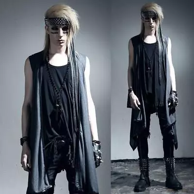 Punk Gothic Men Rave Visual Kei Vest Rock Fashion Clothing Vampire Jacket Summer • $31.67