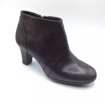 Michelle D Size 10 Brown Booties Heeled Boots Shoes Zippered Closure • $23.50