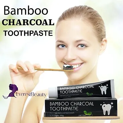 Bamboo Activated Charcoal Toothpaste Teeth Whitening Fluoride Free100g And Brush • £6.39