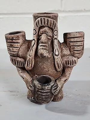 Mexican Mayan Aztec Style Incense Candle Holder Terracotta Clay 5  X 4.25   • $19.99