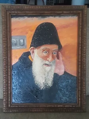 Oil Painting Of A Rabbi On Wood By D. Lederer  • $75