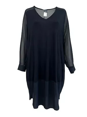 Marina Rinaldi Women's Black Obliquo Sheer Sleeves Jersey Dress Size XL NWT • $46.25