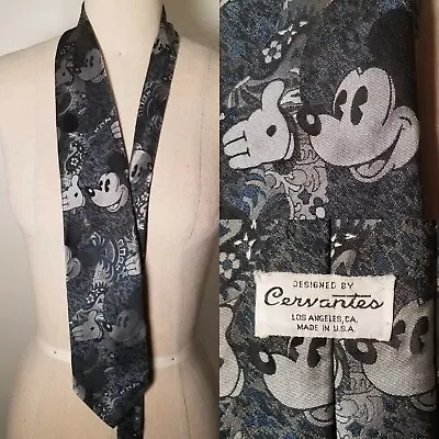 Vintage Mickey Mouse Silver Grey Blue Disney Cervantes Neck Tie Classic Paisley • $12