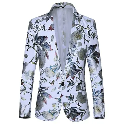 $51.29 • Buy Mens One Button Nightclub Casual Slim Fit Printed Floral Blazer Jacket Outwear