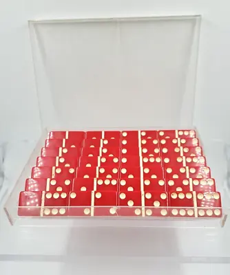 Vintage Crisloid Red Bakelite Jumbo Dominoes In Original Clear Case Nice Set!! • $49.95
