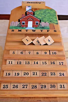 Wooden Perpetual Wall Calendar Farm Scene Vintage Complete • $39.99