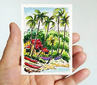 ACEO Original Art Hand Painted Watercolor And Marker Art Card Seascape Hawaii • $6