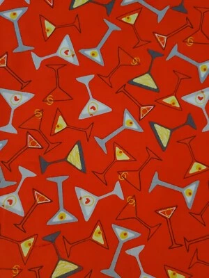$5.99 • Buy Vintage 60s Style Martini Print Cotton Fabric 45 ×28  Scrap Maria Kalinowski 