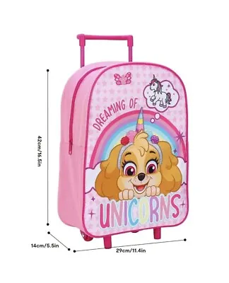 Girls Pink Paw Patrol Skye Unicorn Foldable Wheeled Trolley Cabin Luggage Bag • £19.99