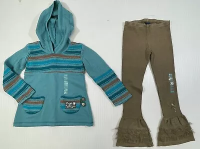 Naartjie Girls Blue Brown Long Sleeve Hooded Sweater Tulle Ruffle Hem Pant Set 6 • $40