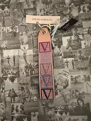 NWT Victoria's Secret Rhinestone Keychain Wristlet Strap Pink Shine V Monogram • $23.95