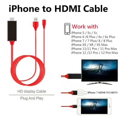 8 Pin To HDMI Cable HD TV Adapter Lead 2M For IPhone 12 11 Pro XR XS Max 8 7 6 • £7.99