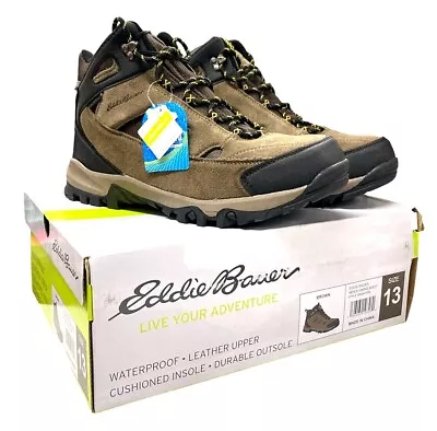 Eddie Bauer Men's Mid Height Brighton Brown Waterproof Hiking Boots Choose Size • $39.99